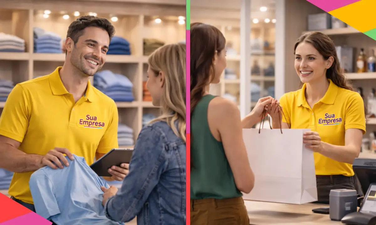 Uniforme profissional contribuindo para melhorar a experiência de compra e o atendimento ao cliente em ambiente comercial.